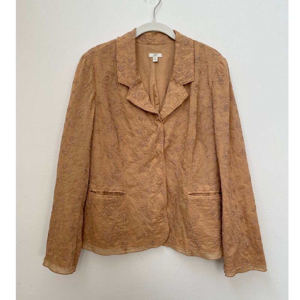 J. Jill Floral Embroidered 100% Cotton Blazer Jacket 12 Brown Lightweight Boho